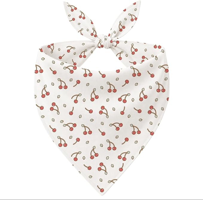 Cherry Berry Dog Bandana, Red Fruit Pattern Pet Triangle Scarf for Small Medium Dogs, Cute Puppy Bandana for Daily Wear Walks Picnic Birthday Party Family Photos