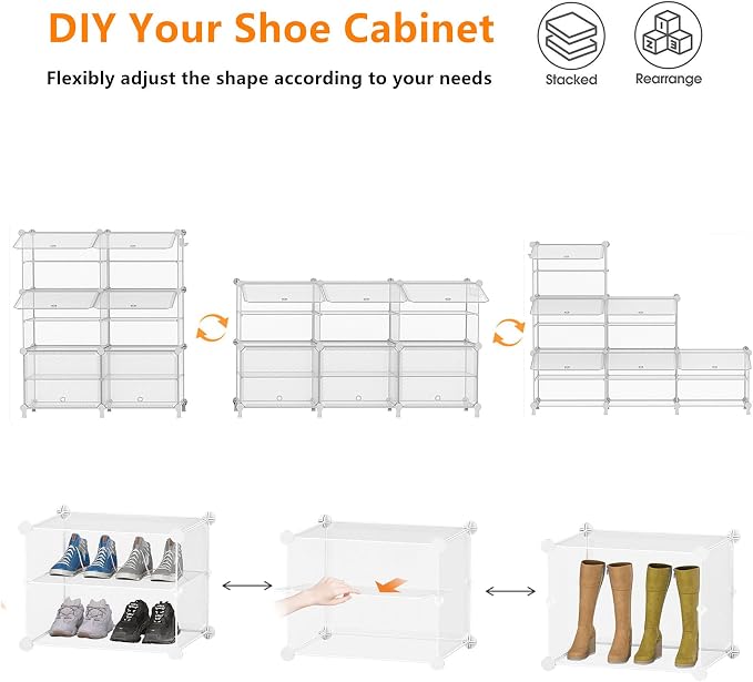 AWTATOS 6 Tiers Shoe Rack Organizer, 24 Pair Shoe Storage Cabinet, Clear | DIY Stackbale Plastic Shoe Organizer Shelves for Closet Entryway Hallway Bedroom