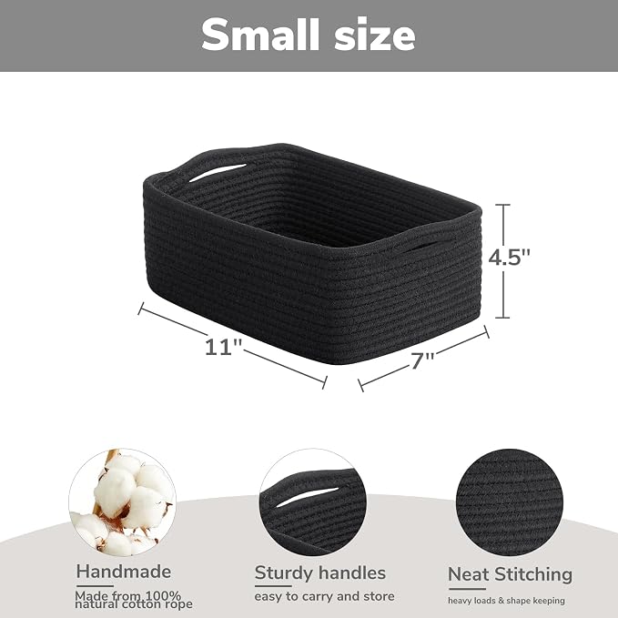 Goodpick 3-Pack Boo Storage Baskets for Closet Organizing, 11 x 7 x 4.5 in | Woven Baskets for Closet Fit Bedroom Lving Room, Large Baskets for Gift Empty, Dog Toy Basket for Pets,Black