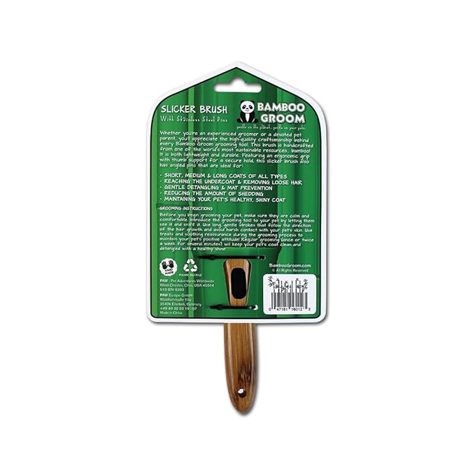 Alcott Bamboo Groom Slicker Brush with Stainless Steel Pins for Pets, Small,Black