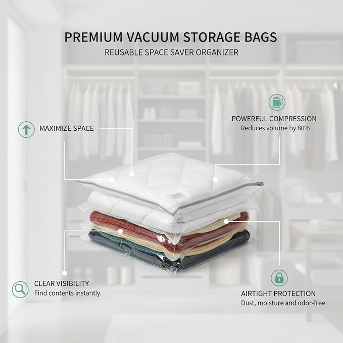 Clear Vacuum Storage Bags with Valve, Reusable Compression Saver for Bedding & Clothes, Space Saving Organizer (1 Pack)
