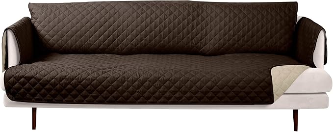 Furhaven Water-Resistant & Reversible XL Sofa/Couch Cover Protector for Dogs, Cats, & Children - Two-Tone Pinsonic Quilted Living Room Furniture Cover - Espresso/Clay, Extra Large Sofa