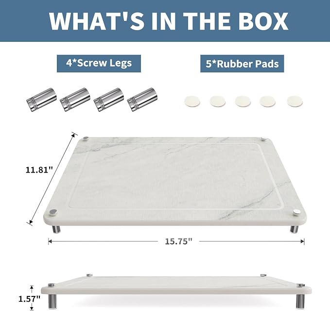 Dish Drying Stone, Water Absorbing Stone Dish Drying Mats for Kitchen Counter, Non-Slip Stone Drying Sink Tray Pad for Dish Bottles Cups, Diatomaceous Earth Sink Caddy Organizer, Beige Marble