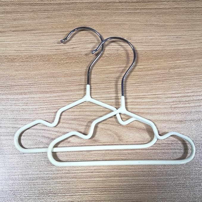 12 Pack Dog Clothes Hangers 7 Inch Wide Non-Slip Metal Pet Clothes Hangers Cat Clothing Holder Coat Hanger for Small Dogs Cats Puppy Chihuahuas (Beige)