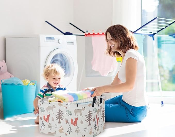 Essme Rectangular Kids Basket,Animal Storage Basket with Handles for Room Decor, Ocean Storage Bin（Grey animal）