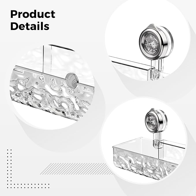 Suction Cup Shower Storage Shelf, No-Drill Wall Mounted Bathroom Organizer with 4 Hooks, 15 in Glacier Transparent Storage Holder, Reusable Storage Rack, Holds 22 lbs for Shower Wall