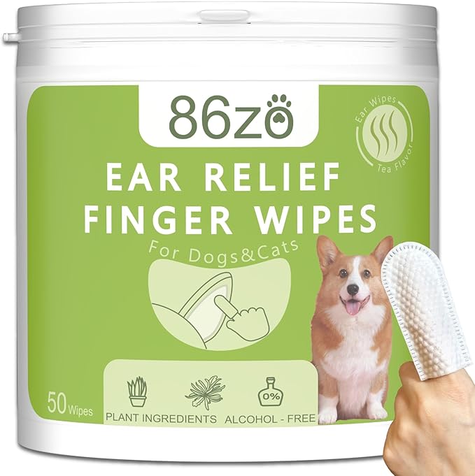 Dog Ear Finger Wipes for Dogs & Cats, Thicker Dog Ear Cat Ear Cleaner Wipes, Dog Ear Infection Relief to Relieve Ear Itching, Remove Ear Wax, Dirt, Smelly - Fresh Green Tea Scent