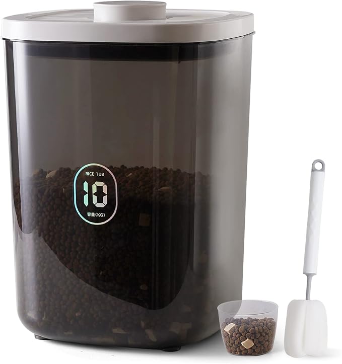 22-25 Lbs Rice Dispenser Storage Container | 10l /10.5 Qt Capacity, With Measuring Cup & Cleaning Brush, Kitchen Pantry Cereal & Pet & Laundry Pod Bin