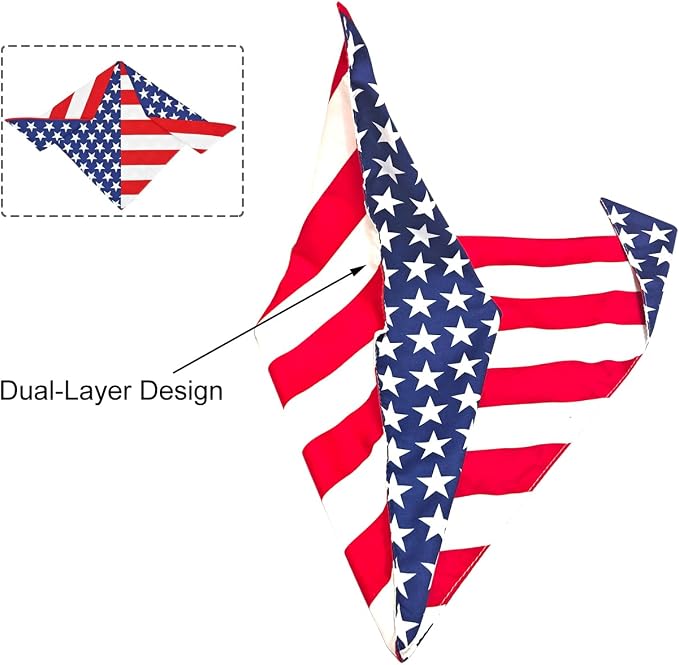 2PCS Dual-Layer Design Patriotic Dog Bandanas Outfit,Large Summer Triangle Reversible Memorial Day Independence Day American Flag 4th of July Scarf for Big Boy and Girl Dogs Red White Blue