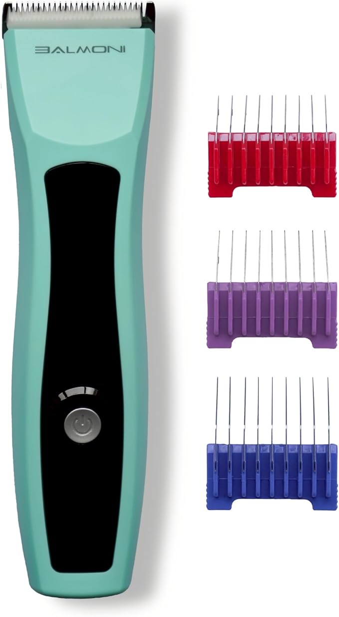 Cordless Pet Trimmer for Dogs & Cats – Rechargeable Grooming Clipper with Detachable Metal Blade, Low-Noise Motor, Supports Optional Blade Lengths (Parent) (Green, Combs Bundle)