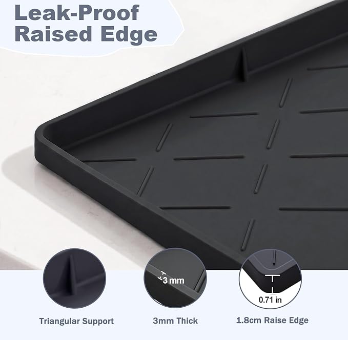 Extra Thick Under Sink Mat Waterproof with Raised Edge 19" x 22" | Silicone Multipurpose Mat for Kitchen, Bathroom, Pet Feeding, Shelf Protection & Organization, Boot & Plant Tray