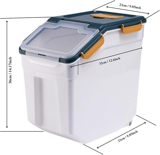 2 Pack 25lbs Rice Storage Container with Wheels, Flour and Sugar Container | Food grade plastic kitchen storage bins hold rice, flour and dry grains, measuring scoop & cup for convenient portion control
