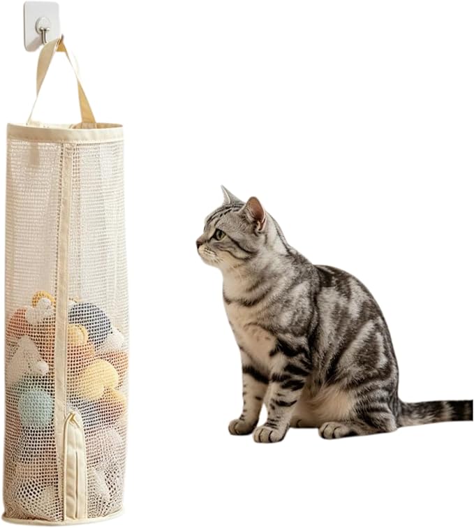 2026 New Pet Toy Storage Bag, Wall-Mounted, Space-Saving Organizer with Bottom Opening for Cat Wand Toys and Dog Toys (#B)