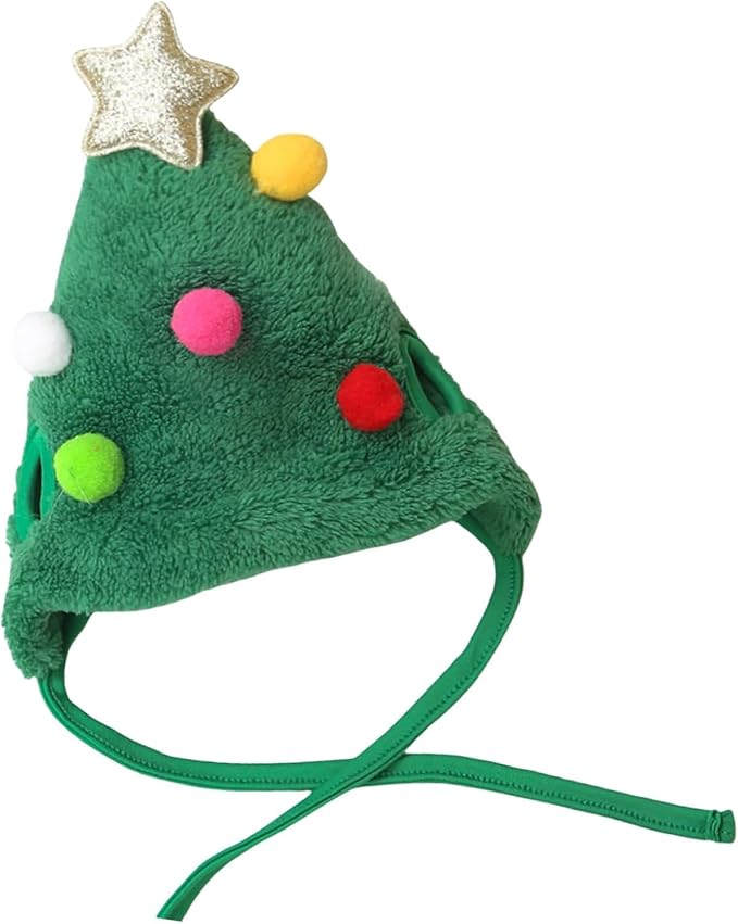 Christmas Tree Headwear Hat for Pet, Decorations Star Pompoms Christmas Cat Dog Headwear Photo Props (Medium)