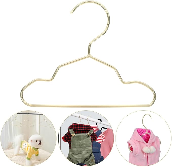 GALPADA Pet Clothes Hangers Closet Organizer 10pcs Golden Metal Anti-Slip and Easy to Carry Small Dog and Cat Hangers Gift for Friends with Pets