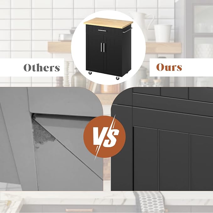 JY QAQA 26" Rolling Kitchen Island Cart with Storage,Black | Mobile Storage Cabinet with Drawer & Inner Shelves, Kitchen Prep Cart with Towel Rack for Dining Room Apartment