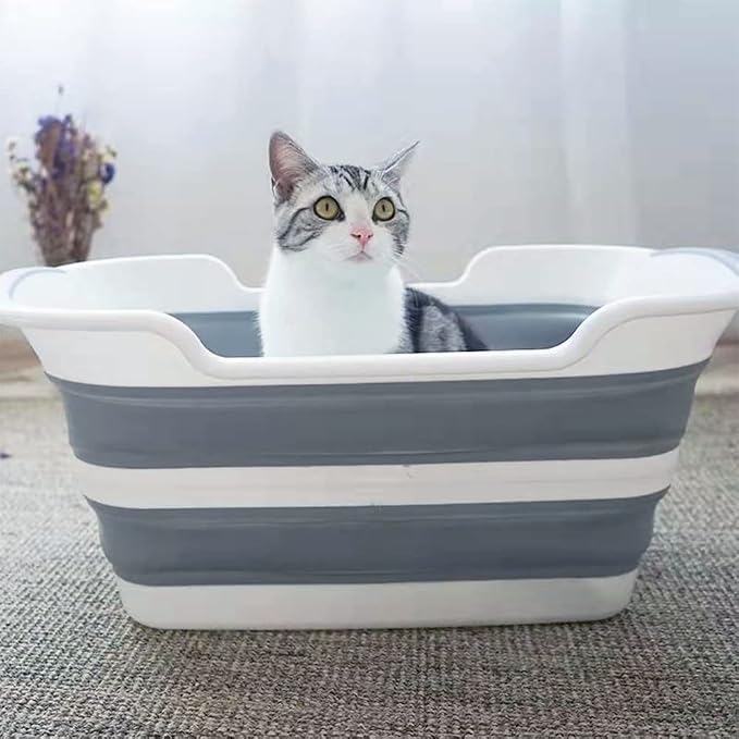 Goderewild Collapsible Pet Bathtub, 7.1 Gal (27L) - Foldable Bathing Tub with Drain Plug for Dogs & Cats Under 30 lbs - Multi-Use as Laundry Basket, Storage Organizer, Camping Sink (Grey)