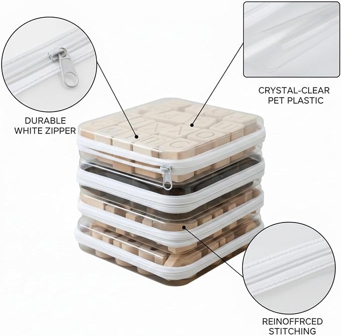 3-Pack Clear PET Zipper Storage Bags, White Organizer Pouches for Closet, Under-Bed & Drawer Organization (Small, Medium, Large)
