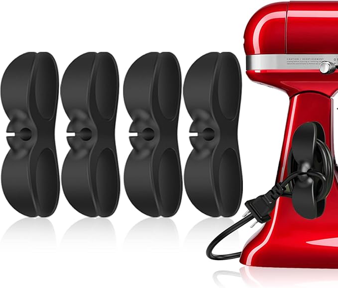 4PCS Cord Organizer For Appliances,UMUST Kitchen Appliance Cord Winder Holder, Cable Wrapper Stick Firmly for Coffee Maker Pressure Cooker Etc (Black)