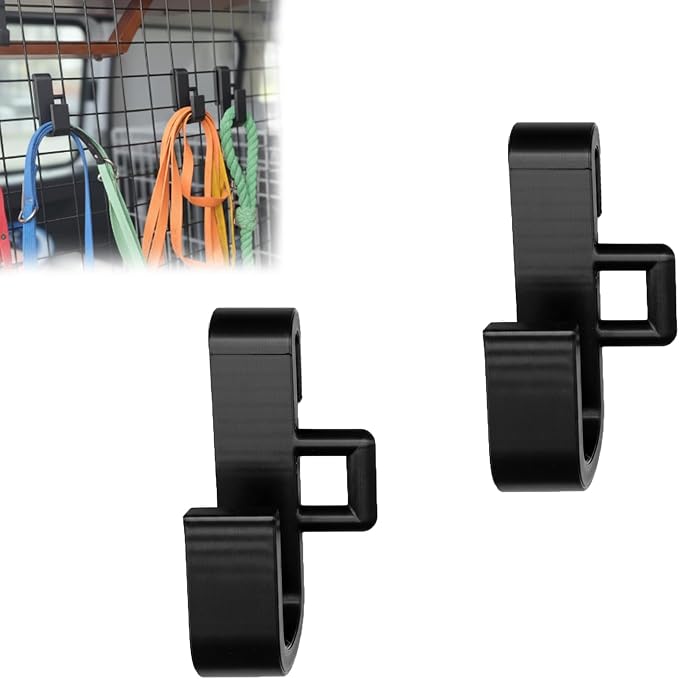 2-Pack Dog Crate Hooks for Leashes & Harnesses, Dog Crate Organizer Hooks, No Install Lead Holder for Dog Walkers, Collar Storage Hook for Crate Bars (Black, 20mm)