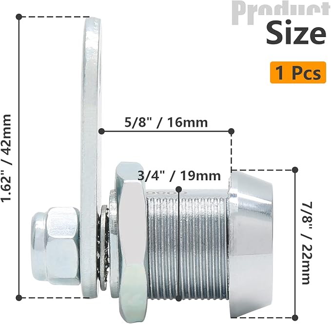 Tubular Cam Lock 5/8 Inch Straight Cam Chrome Cabinet Latch | High Security Keyway, Zinc Alloy, 3/4 Inch Thread, 2 Alike Keys Included, for RV Doors, Cabinets, Drawers, Tool Boxes