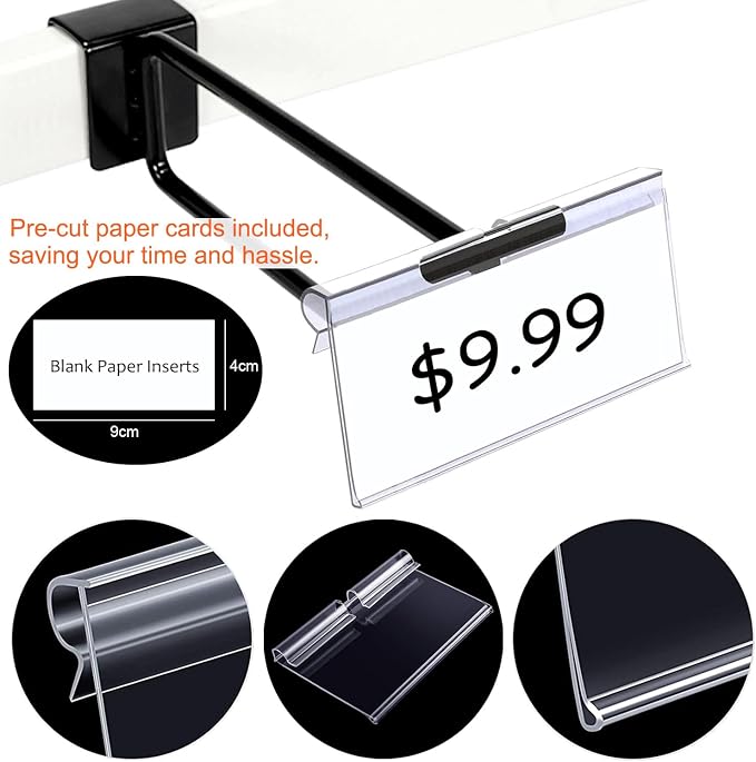 50PCS Basket Bin Labels Clip On,ChanQnTon Clear Plastic Label Holders for Storage Bins, Wire Shelf Price Tags,Merchandise Display Signs,50PCS 9X4CM Paper Inserts Included.(Size:3.54x1.57inch/9x4cm)