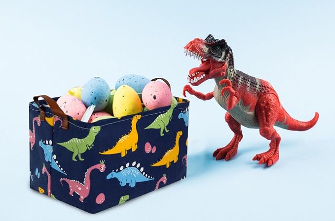 Essme Dinosaur Basket,Dinosaur Storage Baskets for Boys, Dinosaur Baskets for Boys with Handle Dinosaur Baskets for Dinosaur Room Decor, Clothes,Books.(Navy Blue dinosaurs)