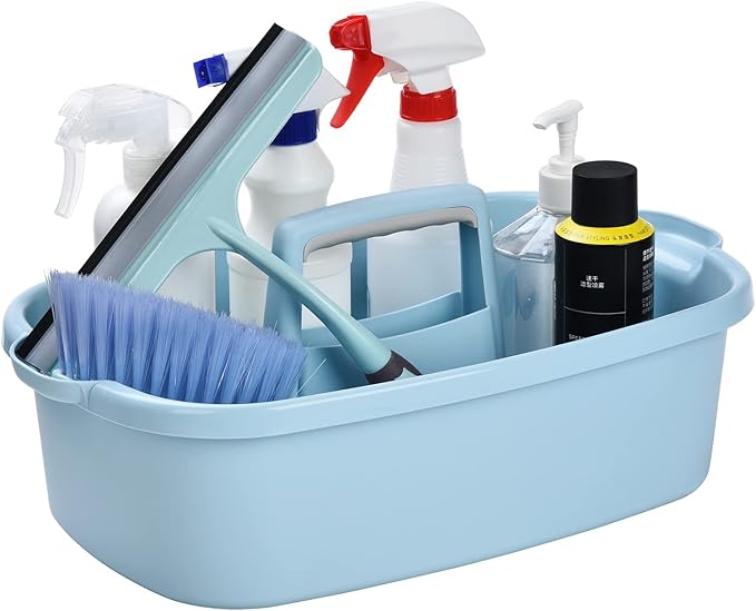 Large Cleaning Supplies Caddy with Handle, Plastic Storage Bucket Organizer for Cleaning Products, Shower Caddy Basket for Car, Dorm, Bathroom, Garden, Kitchen - Blue