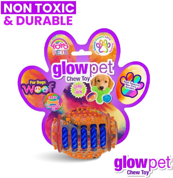 GlowPet Chew for Dogs - Light Up Dog Football for Teeth Cleaning & Gum Massage - Durable, Safe & Non-Toxic Interactive Pet - Perfect for Small to Medium Sized Dogs | Orange