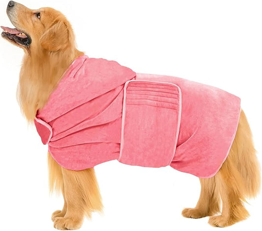 Avont Dog Bathrobe - Super Absorbent Pet Drying Towel Bath Robes After Bath Shower Swim Wet Walk for Puppies -Pink(XXL)