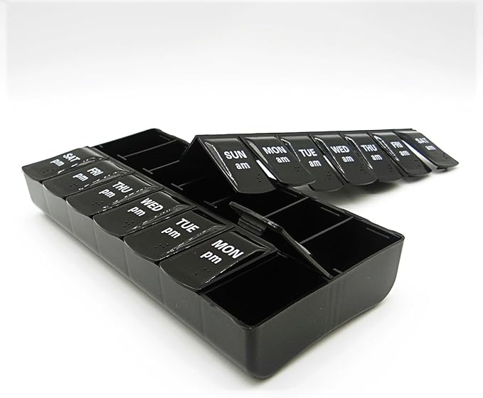 Travel Pill Organizer, Small Pill Case Holder Daily Medicine Box | Black 14 Compartment Container for Vitamin Supplement Pocket Pharmacy, Medicine Dispenser Purse Cute Tablet Meds Capsule