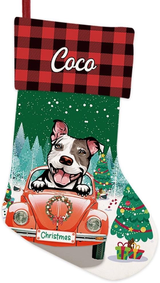 Personalized 1 Pack Christmas Stocking Pit Bull Pet Dog Stocking Christmas Tree Winter Fireplace Holiday Decoration 14"