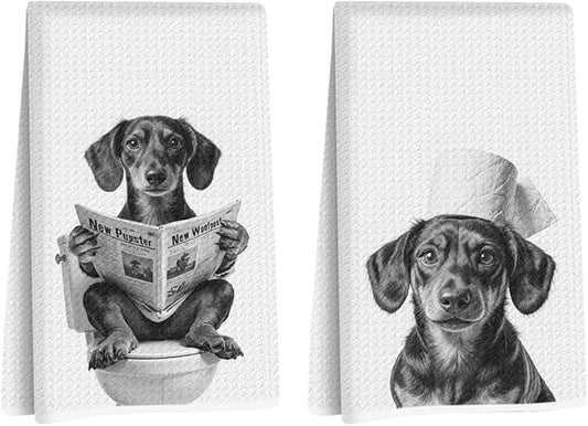 2 Pcs Dachshund Gifts Bathroom Hand Towels 24x14 Inch, Weiner Dog Hand Towels for Home Bathroom Washroom Decor, Weiner Gift for Women, Dachshund Gifts for Lover
