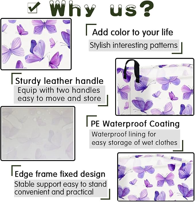 Rectangular Purple butterfly basket,Girls Storage Bin Organizer,Baby Storage Basket,Kids Storage Baskets for kids Bedroom,Gift bin,Butterflies house Decor,Gift baskets(Purple butterfly)