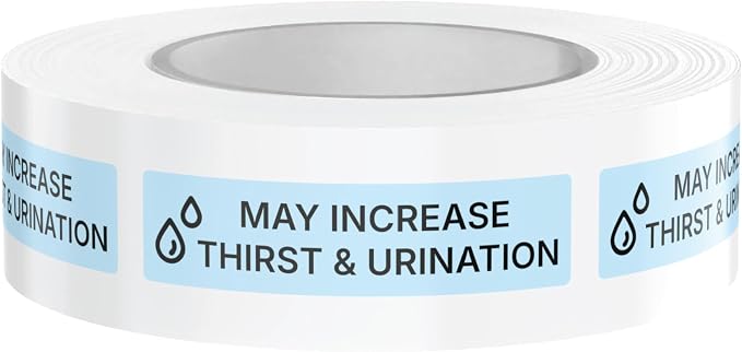 Dispensed Medication Veterinary Pharmacy Labels | Roll of 500 | Clinical-Grade Color-Coded Stickers for Medication Bottles (May Increase Thirst & Urination)