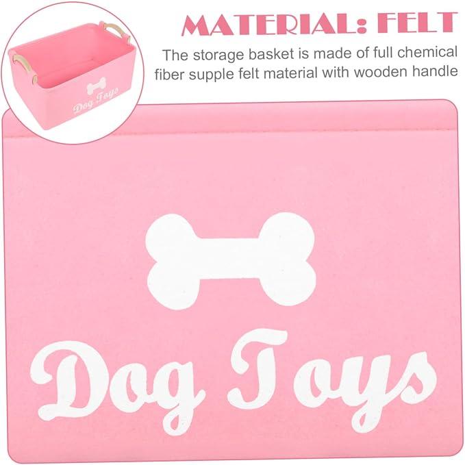 Pink Felt Dog Storage Box with Handles Large Pet Organizer Basket for Home Lightweight and Portable Bin for Dog Clothes Food Convenient Storage for Pet Owners