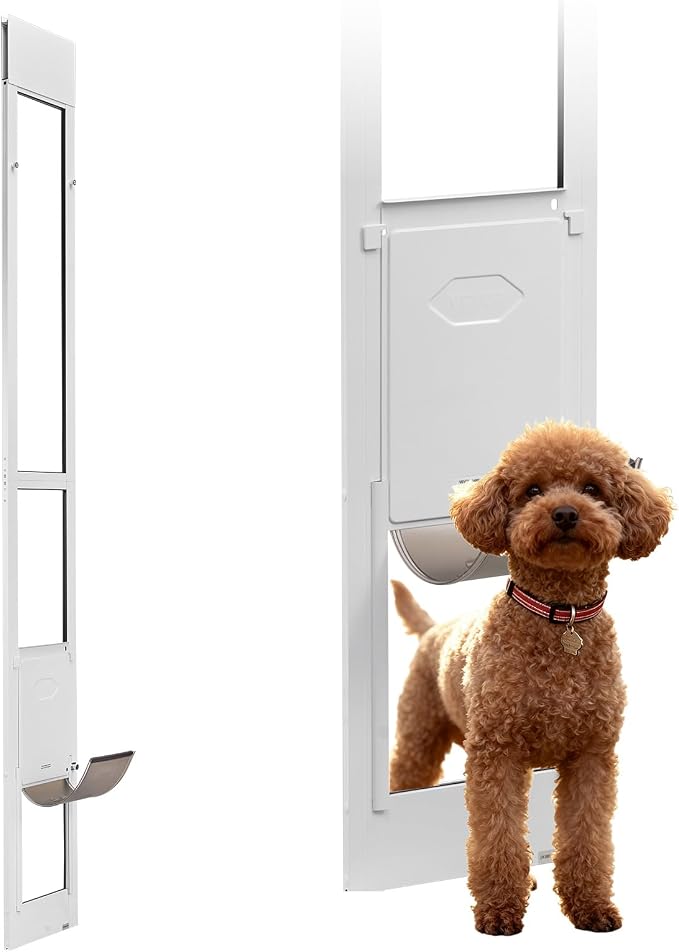 VEVOR Dog Door for Sliding Glass Door, 91 to 96 in Adjustable Height, Aluminum Alloy Frame with Metal Rotating Hinges, Lock Design, 8 1/4 x 12 1/4 in Flap, Sliding Glass Pet Door for Renters | For Small Dogs and Pets, 91 to 96 in Adjustable Height, Alu...