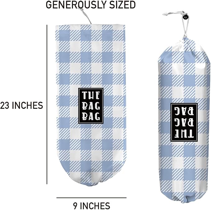 Plastic Bag Holder,Reusable And Washable Grocery Bag organizer,for Home Kitchen Travelling Camping Decor, use 1 Pack, Blue And White Checkered Pattern