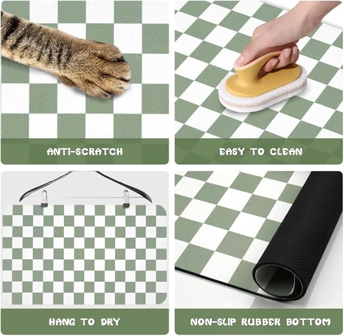 Dog Food Mats for Floors Waterproof, Pet Water Bowl Mats Pet Feeding Absorbent Placemats Plaid 12 * 20 inch