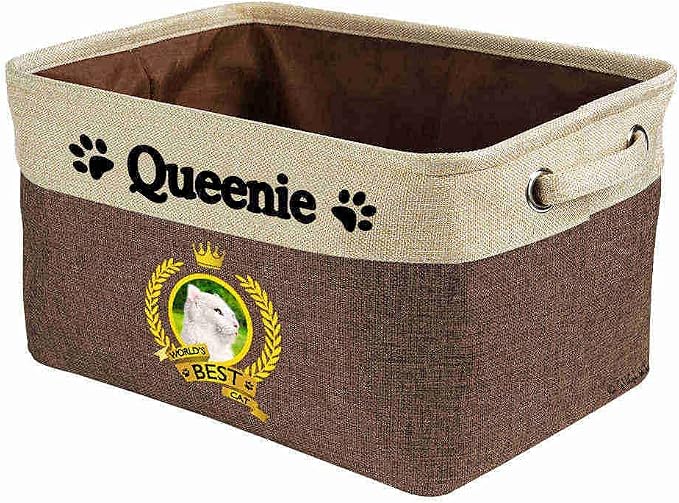 Custom Name Collapsible Dog Toy Storage Basket Bin World's Best Cat Turkish Angora Foldable Pet Toy Box Closet Shelf Baskets Organizer for Bedroom Home Dog Cat with Handles Brown