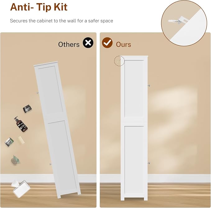 TEENFON 66.9" H Tall Bathroom Storage Cabinet with 4 Doors & 2 Open Shelves | Bathroom Cabinet with Adjustable Shelves, Large Capacity Cabinet for Kitchen, Living Room, Entryway, Laundry & Pantry, White