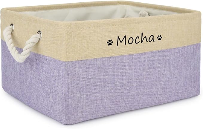 Personalized Dog Toy Storage Basket Bin Collapsible Customized Pet's Name Storage Box Organizer for for Dog Toys, Clothing, Apparel & Accessories (Purple, L)
