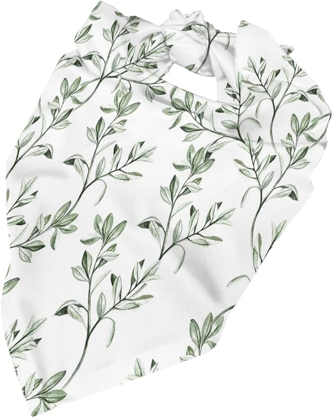 Sage Green Dog Bandana,Adjustable Triangle Bibs Dogs Scarf,Puppy Neckerchief Dog Cat Bib for Spring Summer (White)