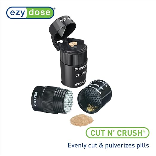 Ezy Dose 3 Compartment Pill Crusher, Cutter & Grinder, Drinking Cup, Black