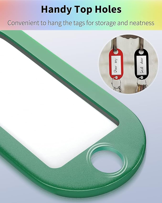 Uniclife 40 Pack Tough Plastic Key Tags with Split Ring Label Window, Assorted Colors | Writable inserts and clear windows make keys easy to identify, flexible tags resist tearing and attach with split rings