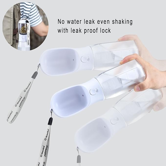 Cibaabo Dog Water Bottle with Food Container & Poop Bag Holder & Filter | Feeding & Hydration & Waste All in One | Travel Puppy Water Bowl | Portable Pet Dispenser | Dog Gifts | for Walking Beach