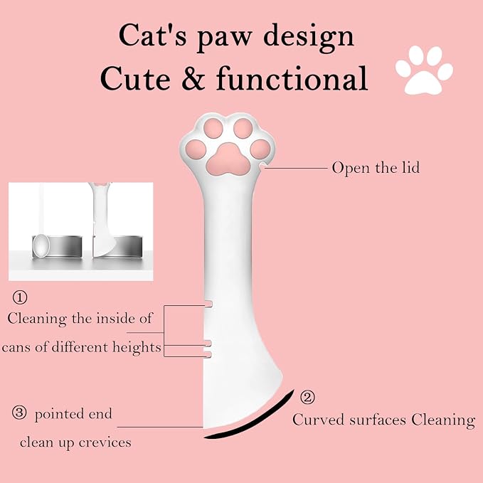 3 Pcs Pet Food Can Lids & One Can Spoon | Cute Paw Shape Opener Spatula Cat Wet Food Spoon | Universal BPA Free Silicone Covers for Dog Cat Cans(Pink)