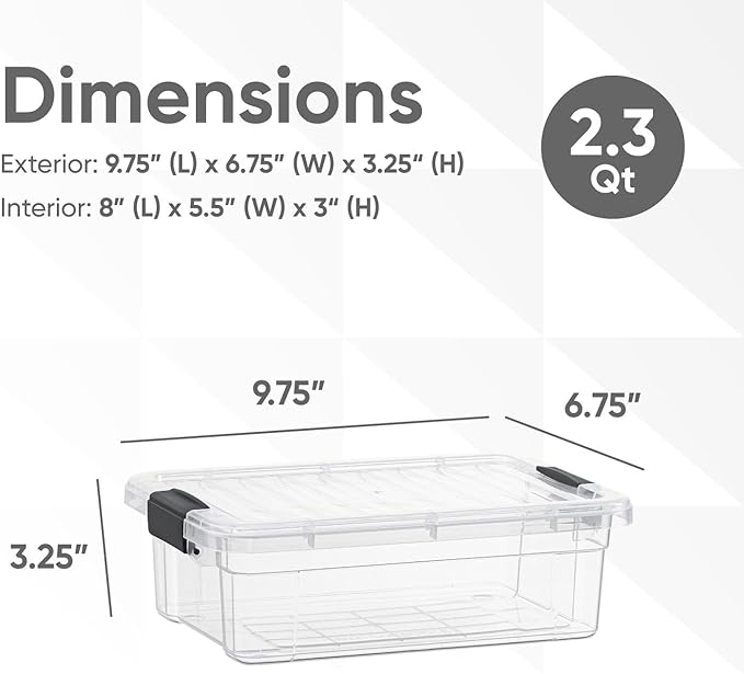 Superio 2.3 Quart Clear Plastic Storage Containers with Lids, Stackable Organizer Bins, BPA-Free Storage Boxes for Home, Office, Dorm & Classroom, 3 Pack