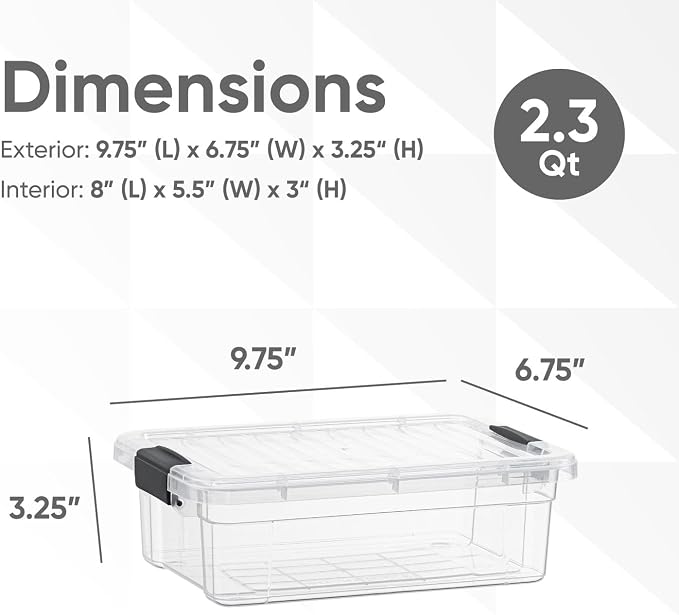 Superio 2.3 Quart Clear Plastic Storage Containers with Lids, Stackable Organizer Bins, BPA-Free Storage Boxes for Home, Office, Dorm & Classroom, 2 Pack