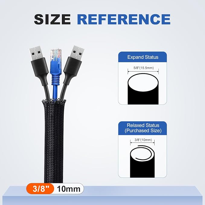 3/8" Cable Management Loom Wrap Sleeve Cord Wire Hider Organizer Covers | ELECFUN 16ft